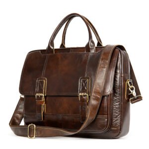WESTAL OEM & ODM Mens Leather Handbag Business Men Briefcase 14inch Laptop Office Document Computer Bags